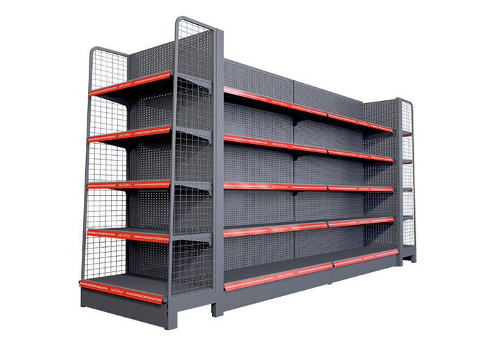 200kg / layer Double Sided Display Shelf Supermarket Gondola Shelves With Peg Board
