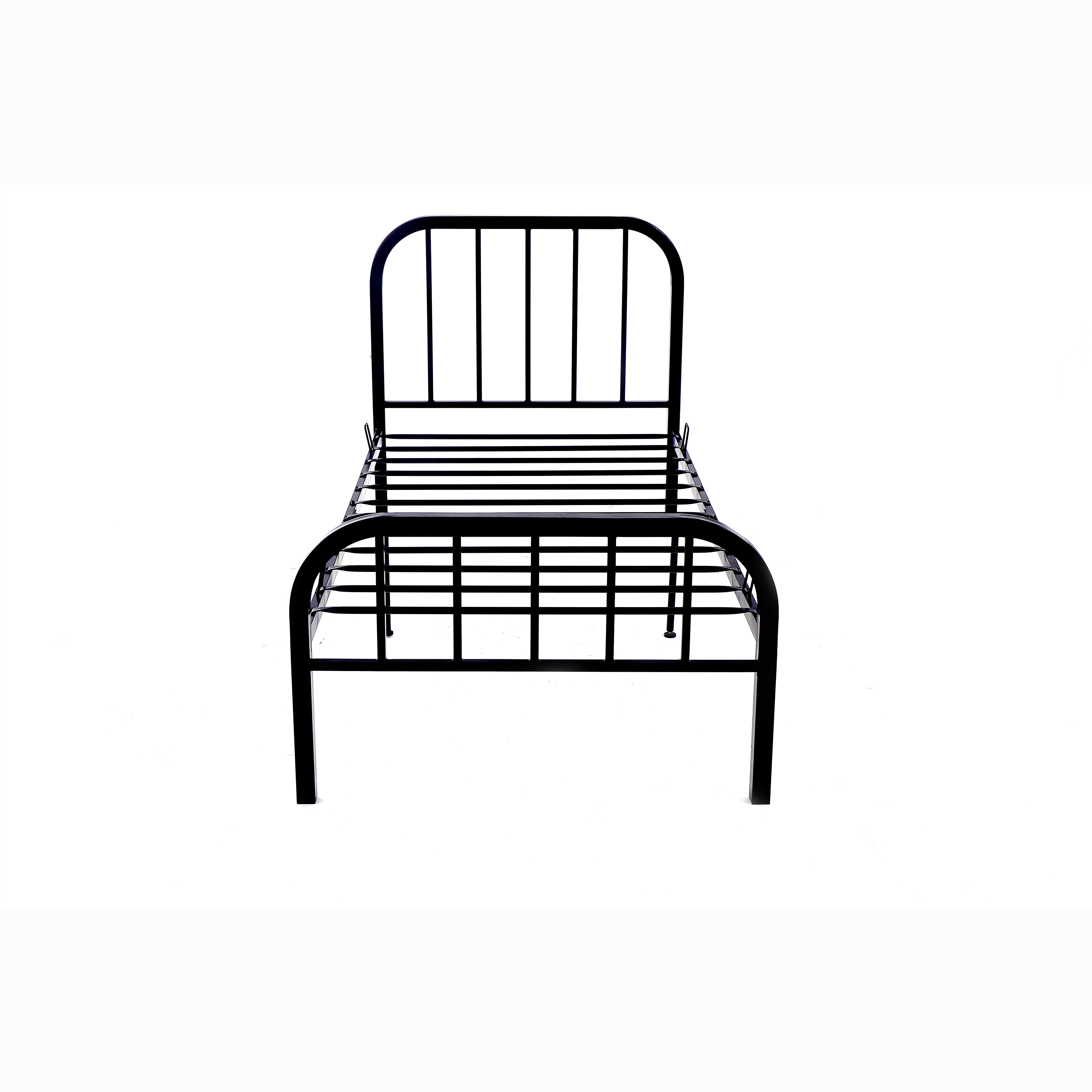 Powder Coated Q235 Metal Frame Single Bed Black Matte Iron Tube